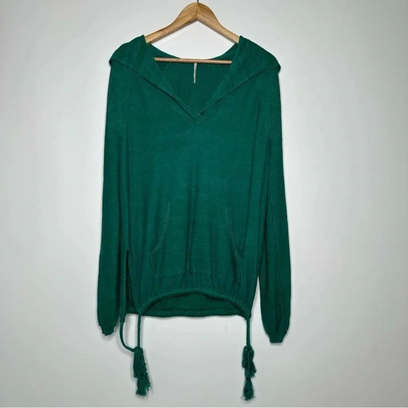 Free People Teal Optimistic Linen Blend Hoodie Size XS - Picture 3 of 11